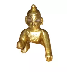 Mini Idol Krishna Laddoo Gopal: Brass Statue Home Temple (11393)