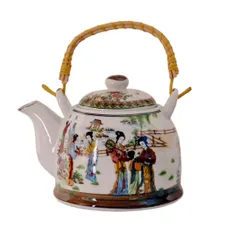 Ceramic Kettle 'Gossip Time': 850ml Tea Pot with Steel Strainer (11470)