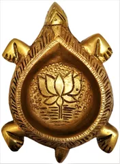 Brass Tortoise Diya: Holy Oil Lamp Deepam; Feng Shui Vastu Good Luck Light (11570)