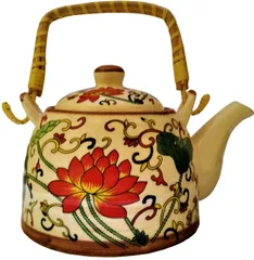 Ceramic Kettle 'Spring Garden': 850 ml Tea Coffee Pot, Steel Strainer Included (11613)