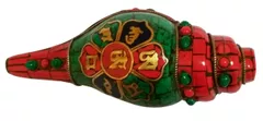 Tibetan Shankh (Shankha): Handmade with Colourful Gemstones & Brass Inlay (11671)