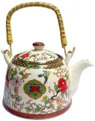 Ceramic Kettle 'Nature Forest': 850 ml Tea Coffee Pot, Steel Strainer Included (10145A)