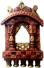 Wooden Wall Hanging 'Jharokha - Royal Palace Window': Vintage Showpiece, Copper (11808)