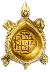 Brass Tortoise Diya with Lo Shu Magic Square: Holy Oil Lamp Deepam; Feng Shui Vastu Good Luck Light (11570A)