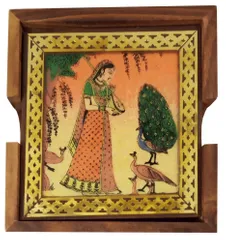 Pinewood Gemstone Coasters (Set of 6): Ragini, Indian Rajasthani Belle (10716B)
