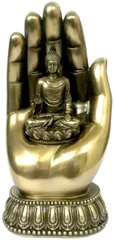 Resin Idol Palm Buddha: Bronze Finish Statue for Decor or Gifting (12039)