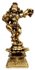 Brass Statue Dancing Bala Krishna: Collectible Idol Laddu Goapala (12065)