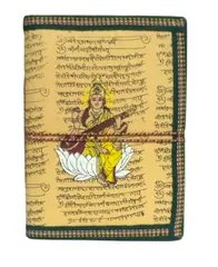 Handmade Paper Journal Goddess Saraswati: Vintage Diary Notebook With Thread Closure (12083)