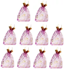 Polyester Net Brocade Gift Pouch, Purple, 7 Inches: Pack of 10 Potli Gift Bags (12080)