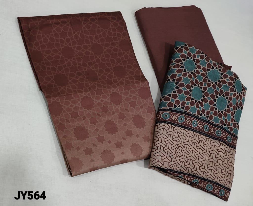 CODE JY564: Digital Printed Dual Shaded Maroon Cambric Silk Cotton unstitched Salwar materials(lining required) , maroon cotton bottom, Digital printed Silk cotton dupatta with tapings.
