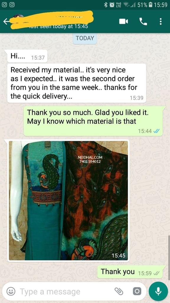 Received my material. Its very nice as i expected. It was second order from you in the same week. Thanks for the quick delivery   - Reviewed on 16-Jan-2019