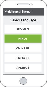 Ecommerce mobile app built with with StoreHippo Multilingual Ecommerce solution showing multiple language option