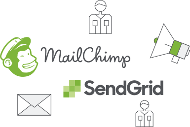 StoreHippo powered marketing tools showing option to integrate with mailchimp, sendgrid and other email marketing tools.