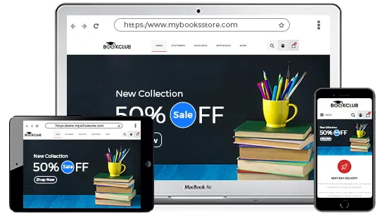 Multi-device optimized online books and stationery store powered by StoreHippo ecommerce platform.