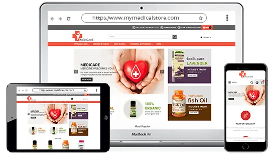 Multi-device optimized online medical and healthcare services portal powered by StoreHippo ecommerce platform.