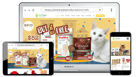 Device optimised online pet products store designed using 100+ proffessional themes offered by StoreHippo