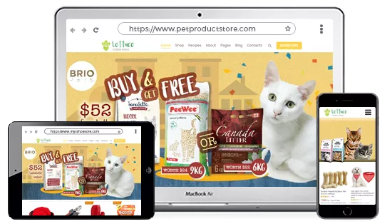 Device optimised online pet products store designed using 100+ proffessional themes offered by StoreHippo