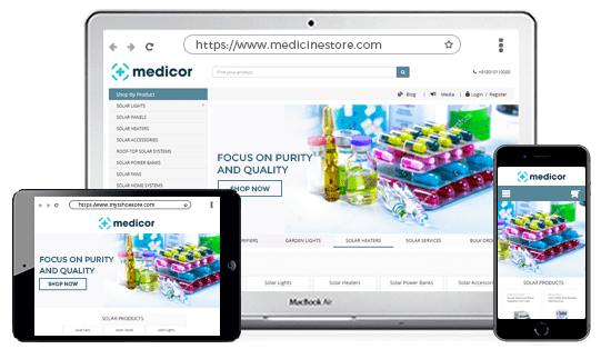Device optimised online medical store designed using 100+ proffessional themes offered by StoreHippo