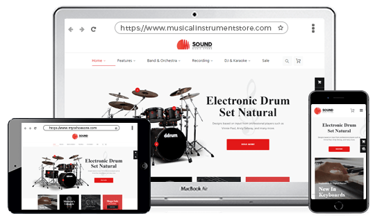 Device optimised online store for online musical instruments designed using 100+ proffessional themes offered by StoreHippo