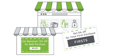 Multiple hyperlocal ecommerce sub-stores offering different discount & coupons for targeted marketing.