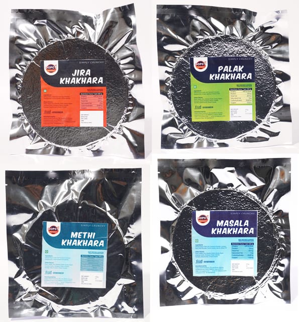 Khakhra Combo Packets of 4 ( JIRA, Methi, Masala, Palak) Gujarati Healthy Snacks - 800gm
