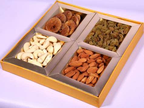 Fruitri Handmade Diwali Deepawali Dry Fruit Gift Boxes with Dry Fruits  4  Part Mix Dry Fruits Pack 8x8 Inches  Fruitri