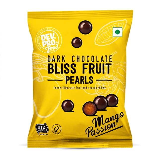 Dev. Pro. Bliss Fruit Pearls Mango Passion Fruit Dark Chocolate (Pack of 12)