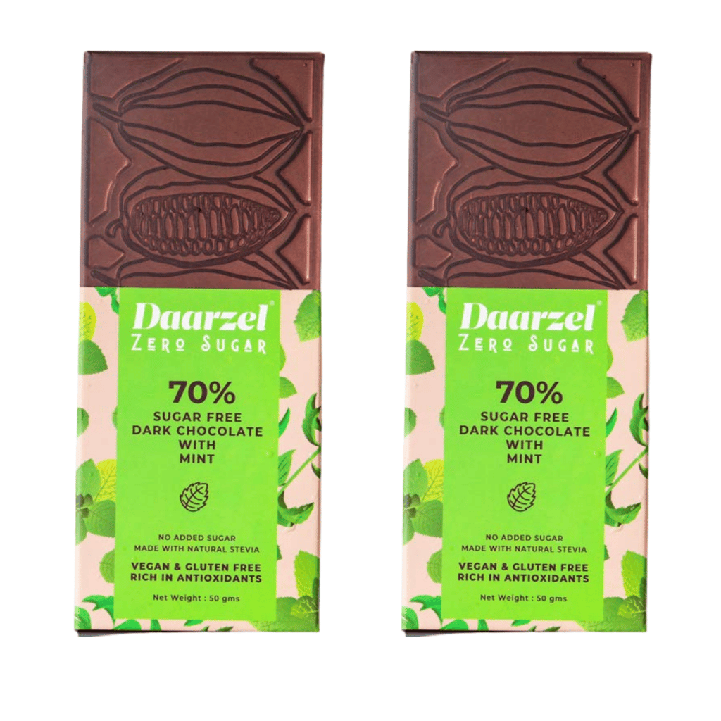 Dark Chocolate 70% Cocoa with Mint | Sugar Free  | No Added Sugar | Made with Stevia | 50g x 2