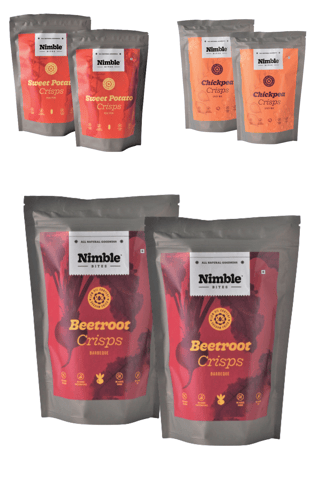 Combo Pack of Beetroot Crisps in Barbeque Flavor, Sweet Potato Crisps in Peri Peri Flavor, Chickpeas Crisps Seasoned with Indian Mix Spices |Vacuum Fried Healthy Chips