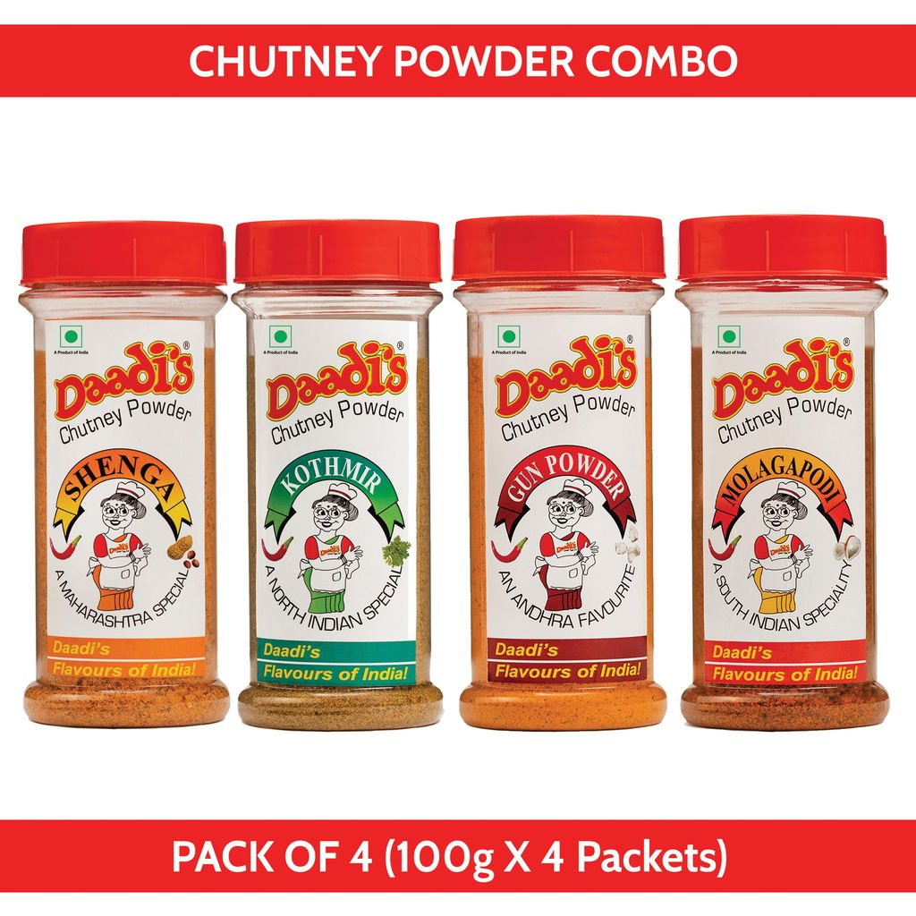 Chutney Powder 100g (PACK OF 4) (SHENGA, KOTHMIR, MOLAGAPODI & GUN POWDER)