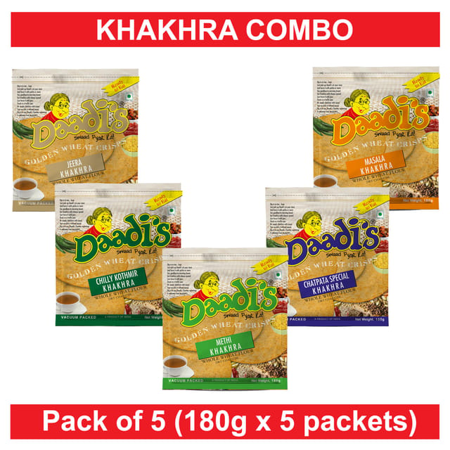 Khakhra 180g (Pack Of 5) (Methi, Masala, Jeera, Chilly Kothmir, Chatpata Special)