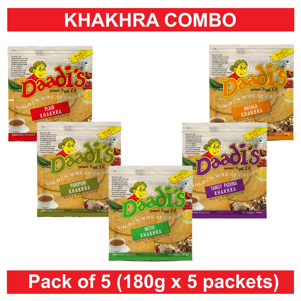 Khakhra 180g (Pack Of 5) (Methi, Masala, Plain, Tangy Pudina, Panipuri)