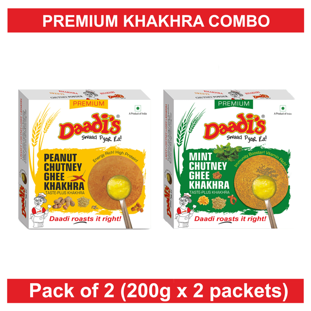Premium Khakhra 200g (Pack Of 2) (Ghee Chutney Peanut, Ghee Chutney Mint)