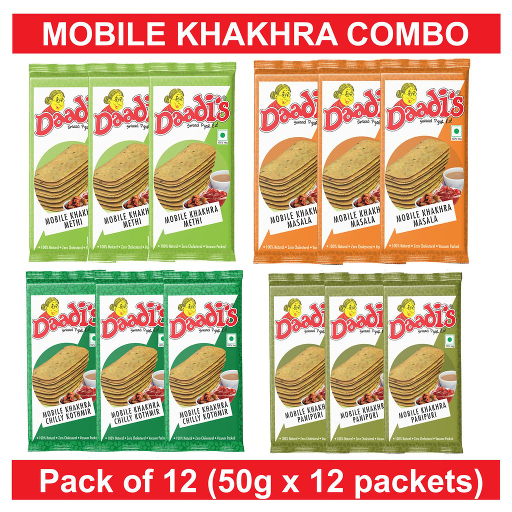 Mobile Khakhra 50g (Pack Of 12) (Methi 3, Masala 3, Chilly Kothmir 3, Panipuri 3)