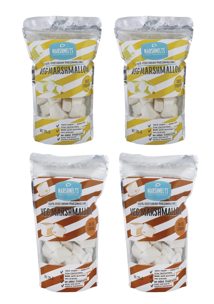 Cheese Pineapple - 2 Packs , Salted Caramel - 2 Packs Marshmallow - 175g x 4 Packs - Veg Marshmelts Marshmallow