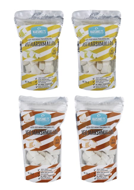 Cheese Pineapple - 2 Packs , Salted Caramel - 2 Packs Marshmallow - 175g x 4 Packs - Veg Marshmelts Marshmallow