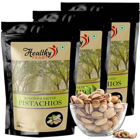 Pistachios Roasted & Salted | Pista Dry Fruits - Pack of 3 x 250gm