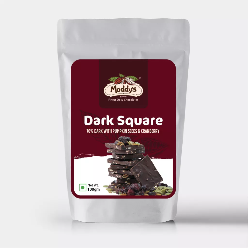 Dark Square - 70% dark  Pumpkin
 and Cranberry