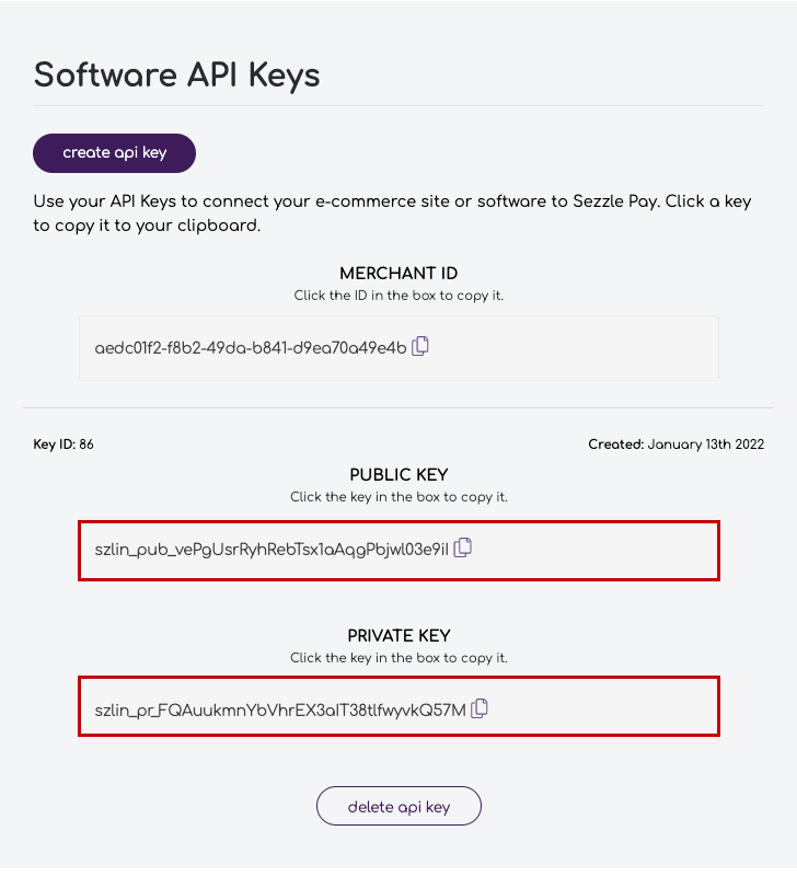 Merchant keys