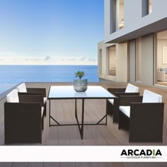 Arcadia Furniture 5 Piece Outdoor Dining Table Set Rattan Table Chairs Garden - Oatmeal and Grey