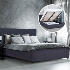 (KING) Milano Luxury Gas Lift Bed Frame Base And Headboard With Storage All Sizes - Charcoal