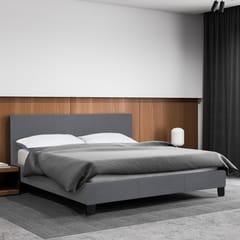 (QUEEN ) Milano Sienna Luxury Bed Frame Base And Headboard Solid Wood Padded Linen Fabric  - Grey