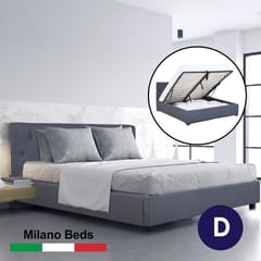 (DOUBLE) Milano Capri Luxury Gas Lift Bed Frame Base And Headboard With Storage All Sizes - Charcoal (DOUBLE) Milano Capri Luxury Gas Lift Bed Frame Base And Headboard With Storage All Sizes - Charcoal