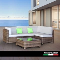 Milano Decor 5 Piece Outdoor Sofa Set Rattan Oatmeal Black Patio Garden Lounge