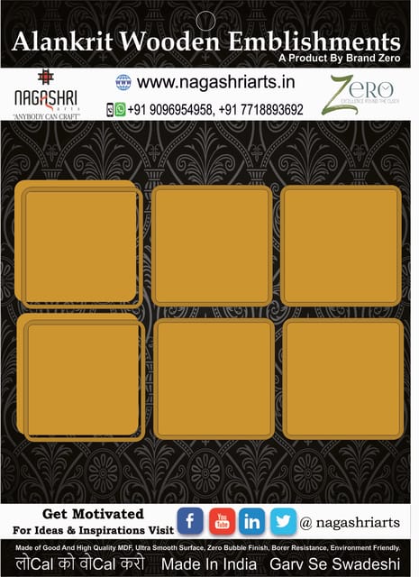 Brand Zero MDF Square Coaster With Border Frame 4 Inches - Pack of 6 Pairs