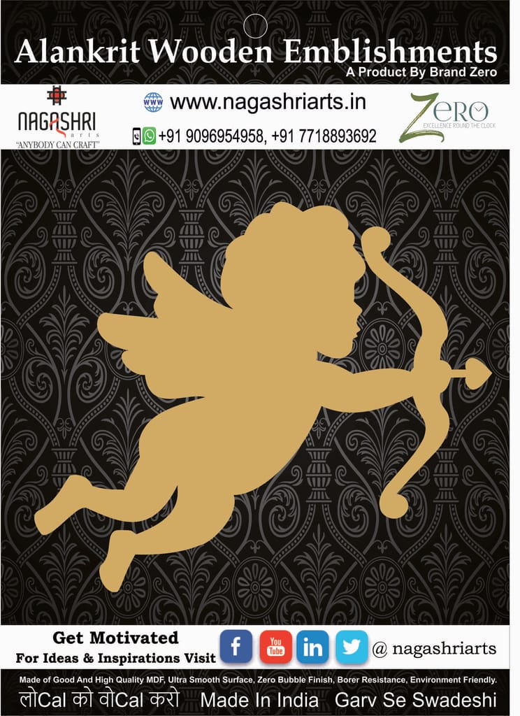 Brand Zero MDF Emblishment Angel Design 2 - Size: 2.0 Inches by 1.7 Inches And 2.5 mm Thick