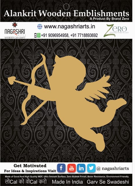 Brand Zero MDF Emblishment Angel Design 9 - Size: 2.0 Inches by 1.7 Inches And 2.5 mm Thick