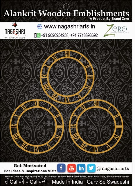 Brand Zero MDF Roman Dial 3.4  Inches Diameter - Pack of 3 Pcs in 2.5 mm Thickness