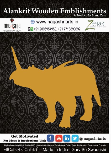 Brand Zero MDF Embellishment Rhinoceros Design 2 - Size: 3.0 Inches by 2.7 Inches And 2.5 mm Thick