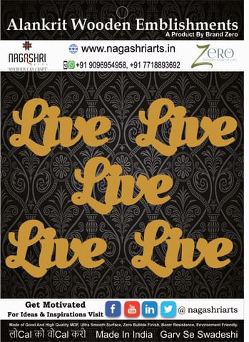 Brand Zero MDF Script Cutout Live 1 - Pack of 5 Pcs - Size: 2.0 Inches by 1.0 Inches And 2.5 mm Thick